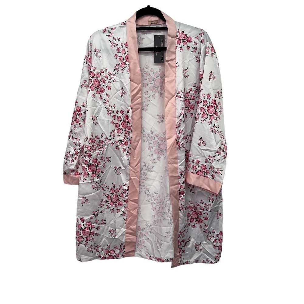 Morgan Lane Allie Satin Floral Robe pink floral Tie Closure Women's NWT see note